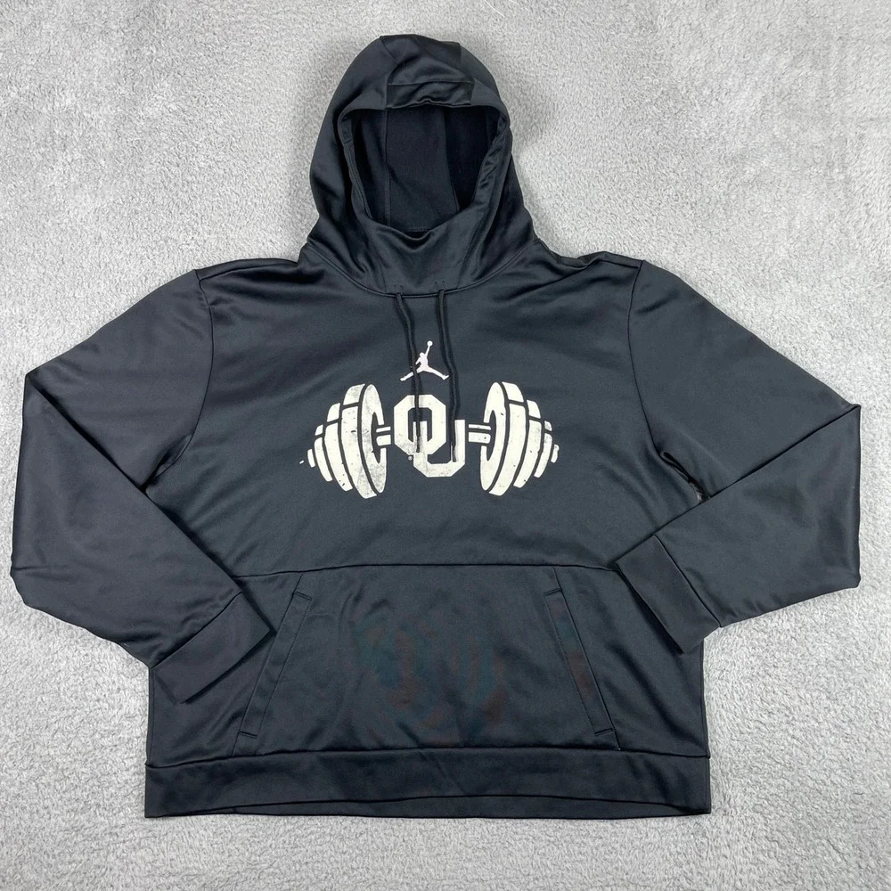 Oklahoma Sooners Jordan Weight Training Hoodie Mens XL Black OU Barbell